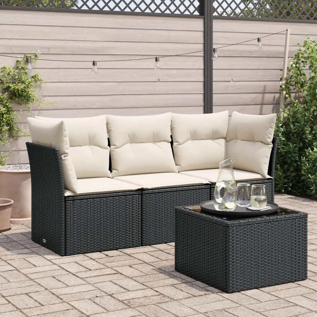 Set Divani da Giardino 4 pz con Cuscini Nero in Polyrattan