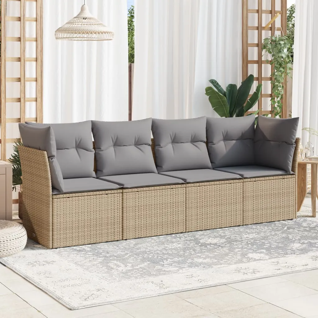 vidaXL Set Divano da Giardino 4 pz con Cuscini Beige in Polyrattan