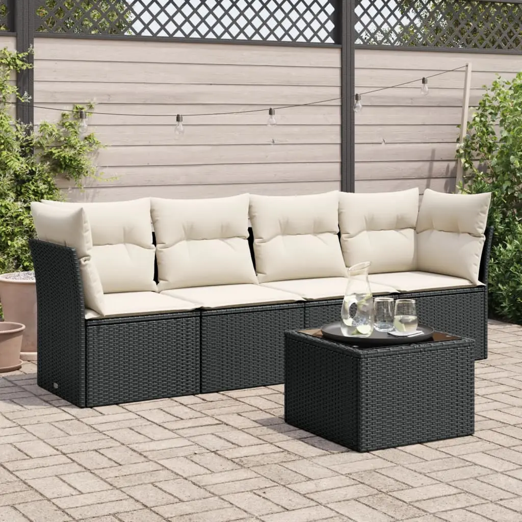 Set Divani da Giardino 5 pz con Cuscini in Polyrattan Nero