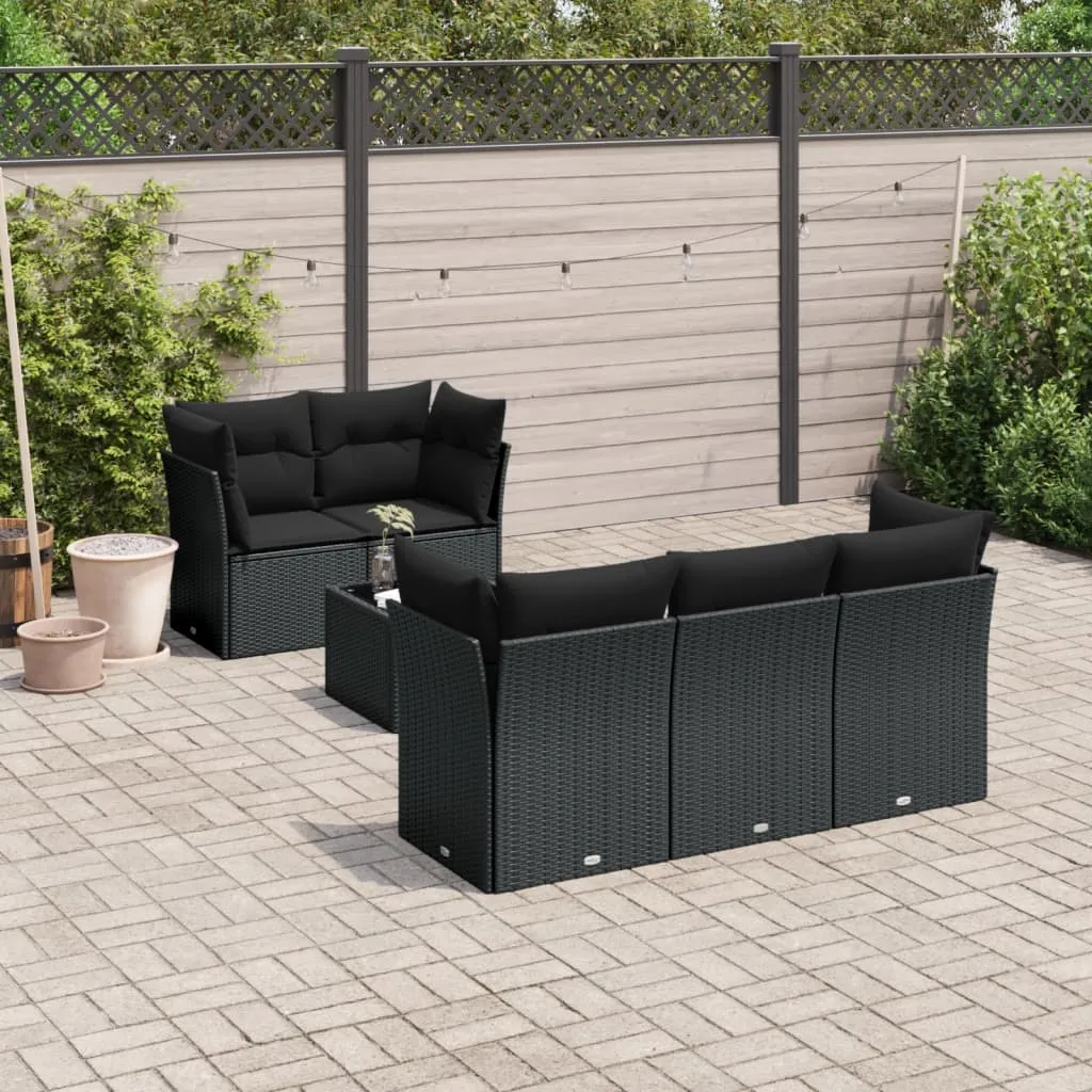 vidaXL Set Divano da Giardino 6 pz con Cuscini Nero in Polyrattan