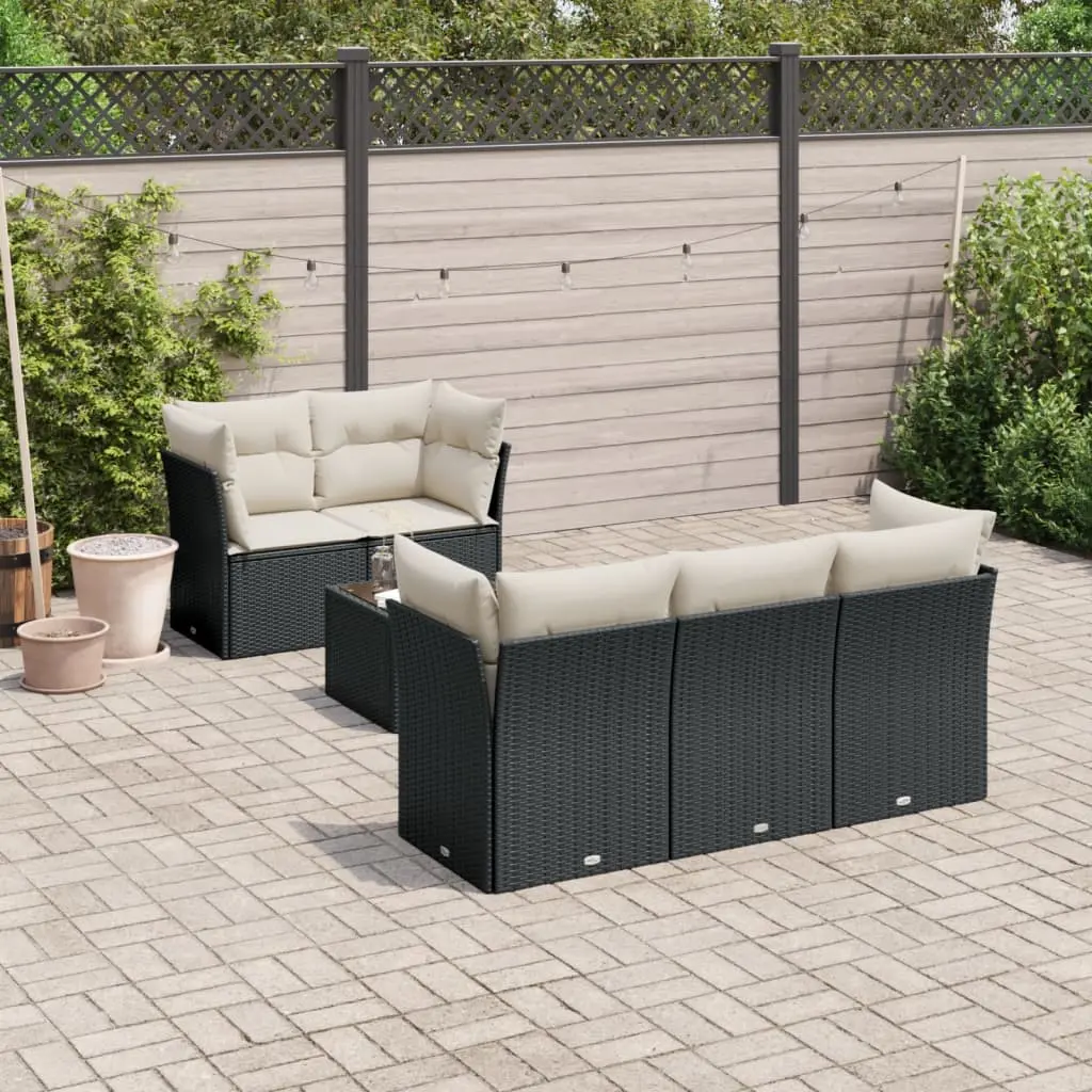 Set Divano da Giardino 6 pz con Cuscini Nero in Polyrattan