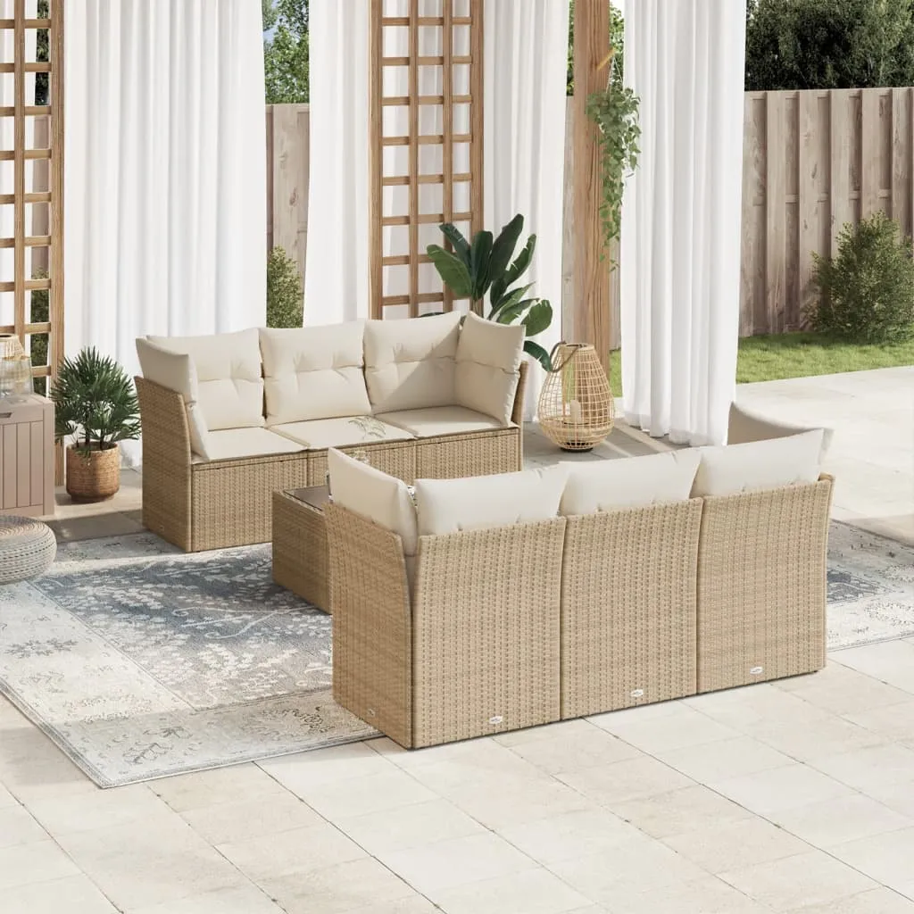 vidaXL Set Divani da Giardino 7 pz con Cuscini Beige in Polyrattan