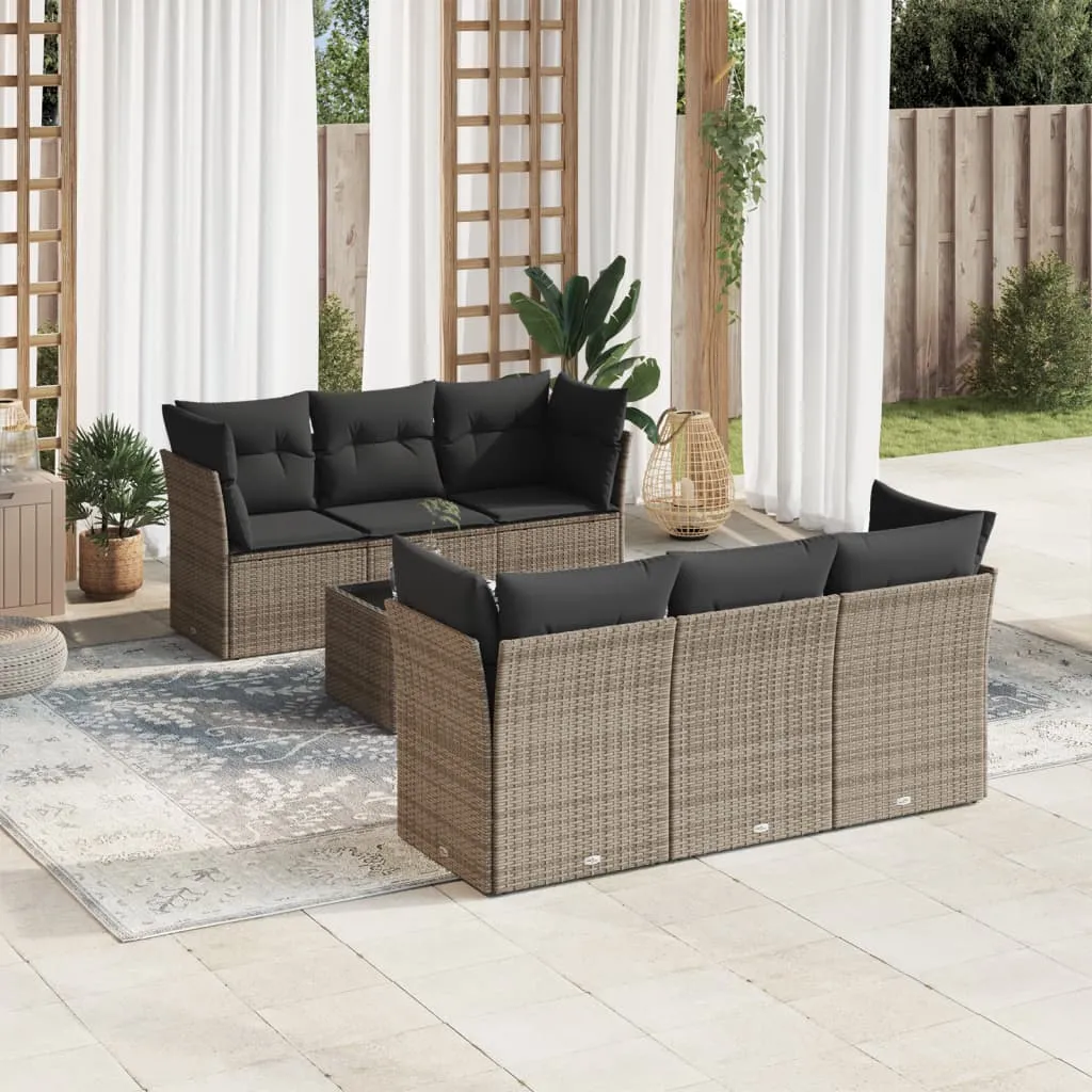 vidaXL Set Divani da Giardino 7 pz con Cuscini Grigio in Polyrattan