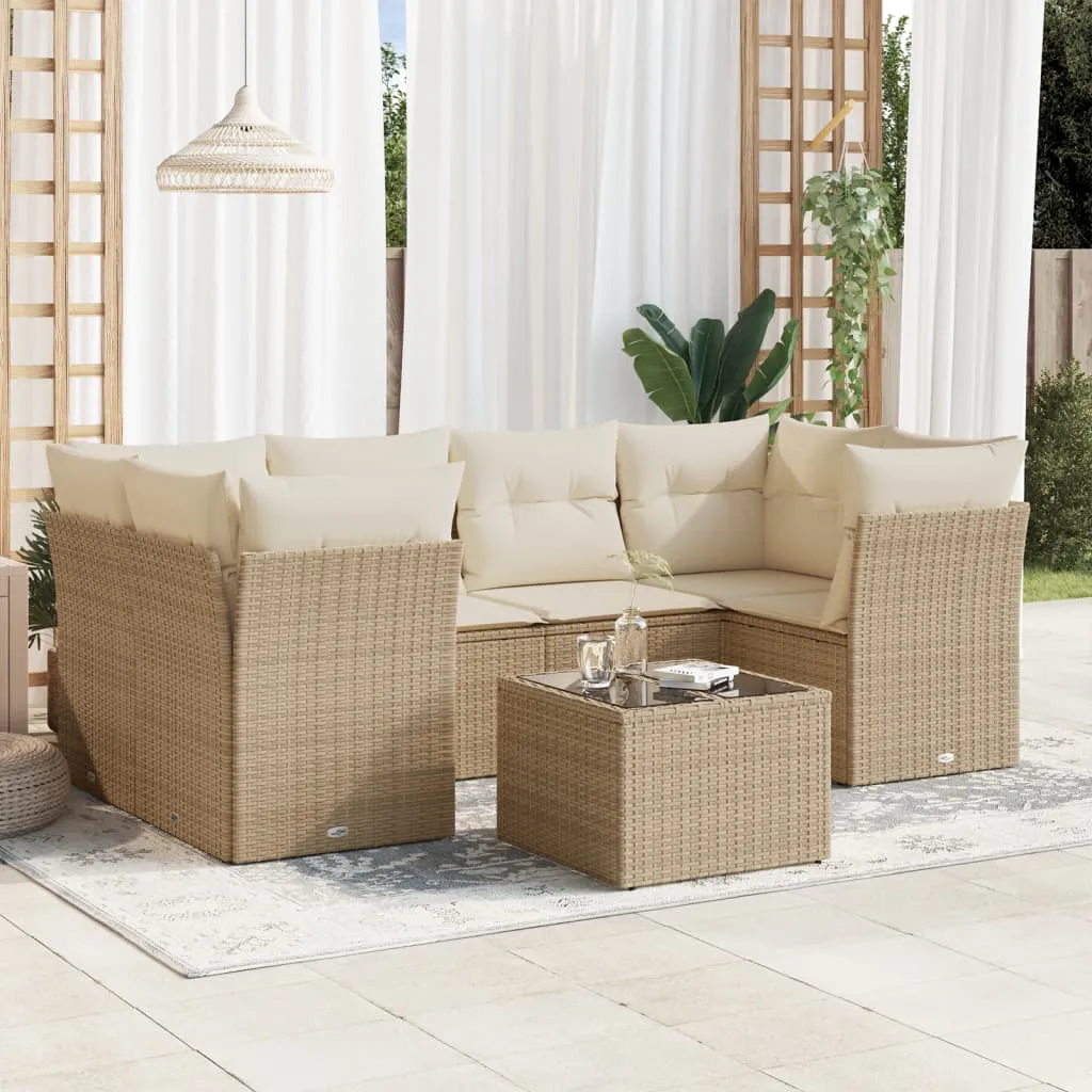 vidaXL Set Divani da Giardino 7 pz con Cuscini Beige in Polyrattan