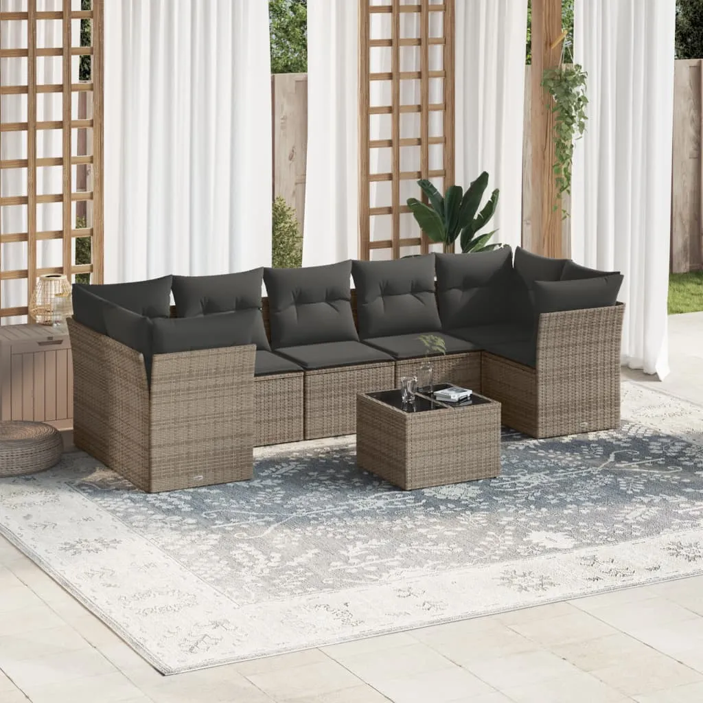 vidaXL Set Divano da Giardino 8 pz con Cuscini Grigio in Polyrattan