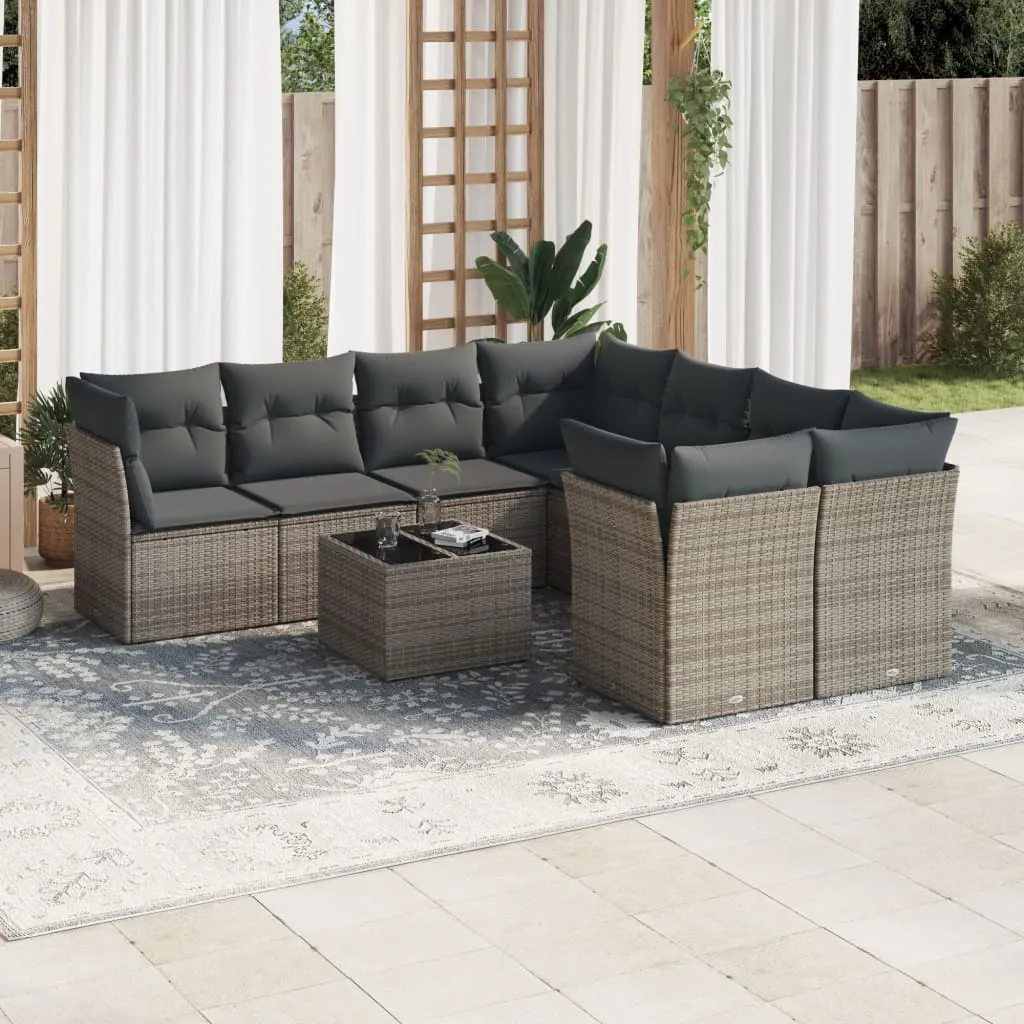 vidaXL Set Divano da Giardino 9 pz con Cuscini Grigio in Polyrattan