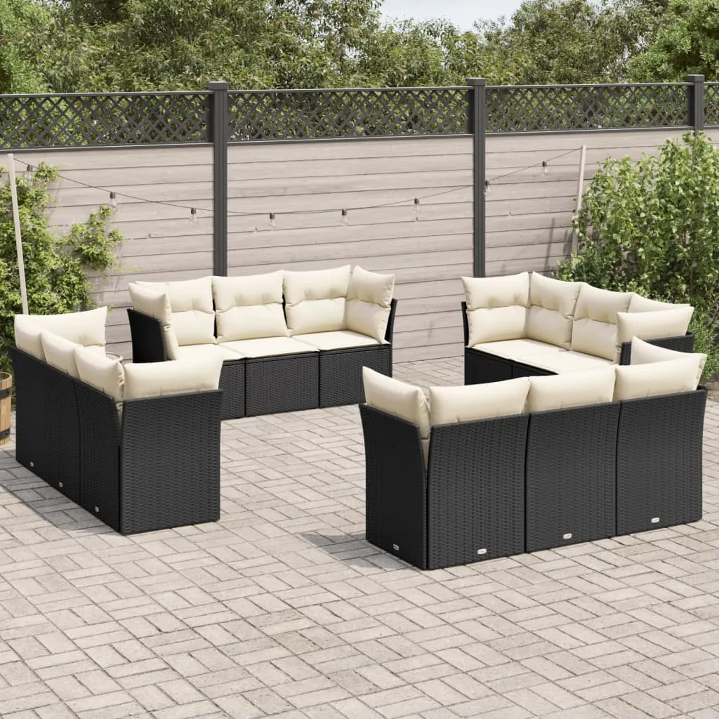 vidaXL Set Divani da Giardino 12 pz con Cuscini Nero in Polyrattan