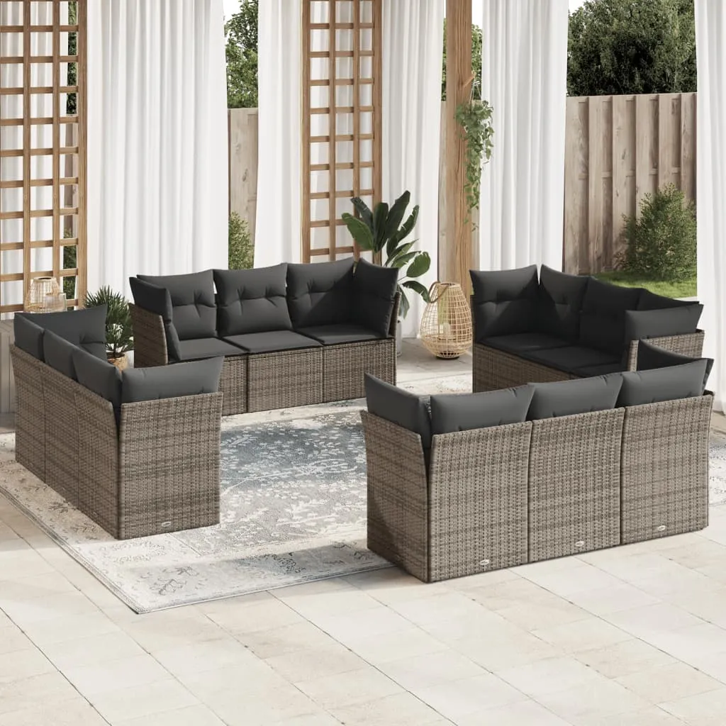 vidaXL Set Divani da Giardino 12 pz con Cuscini Grigio in Polyrattan