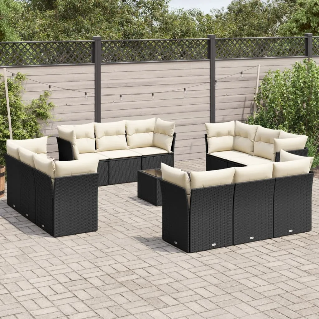 vidaXL Set Divani da Giardino 13pz con Cuscini Nero in Polyrattan