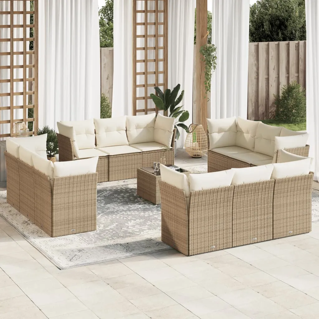 vidaXL Set Divano da Giardino 13 pz con Cuscini Beige in Polyrattan