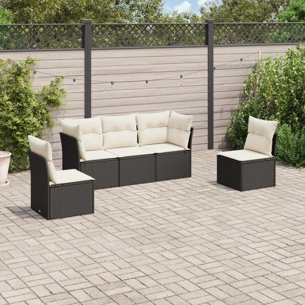 vidaXL Set Divani da Giardino 5 pz con Cuscini in Polyrattan Nero