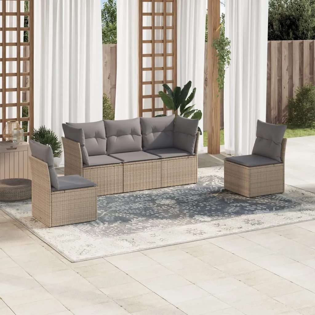 vidaXL Set Divano da Giardino 5 pz con Cuscini Beige in Polyrattan