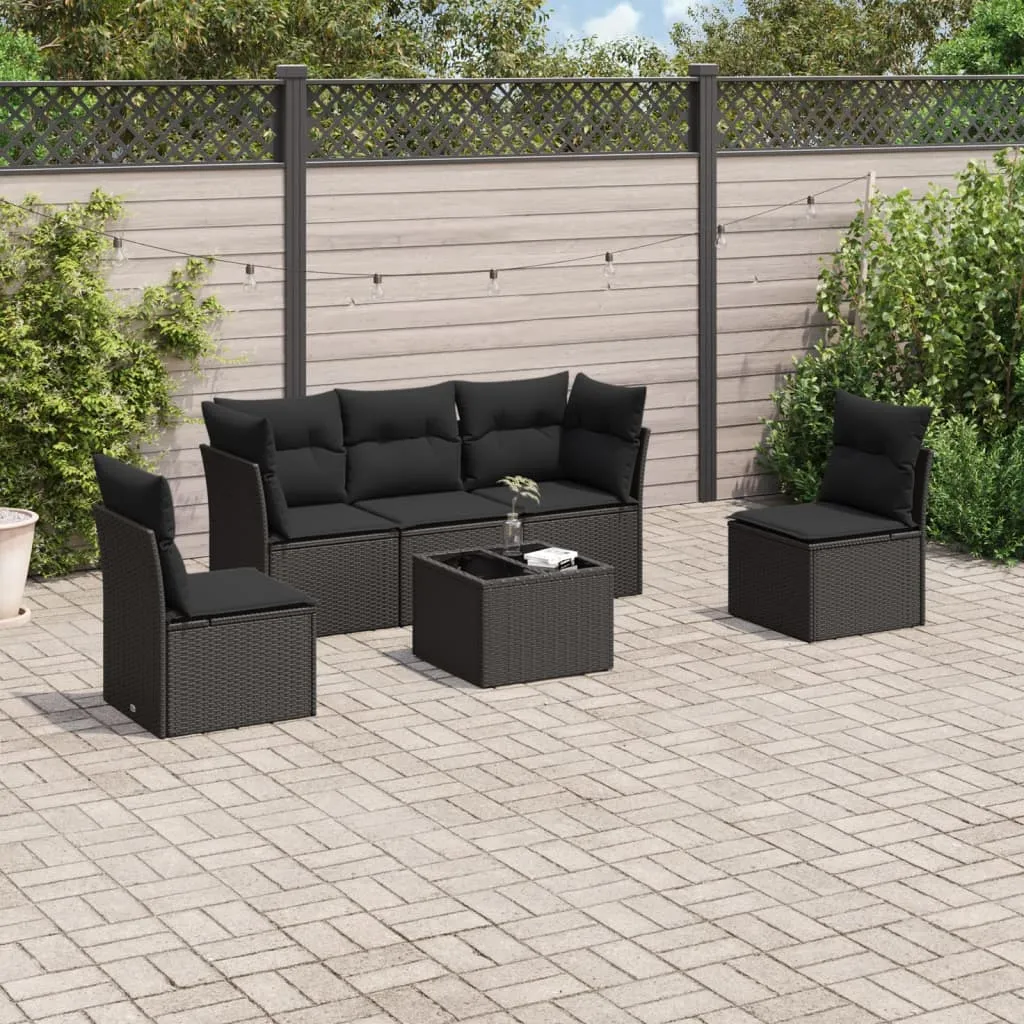 vidaXL Set Divano da Giardino 6 pz con Cuscini Nero in Polyrattan