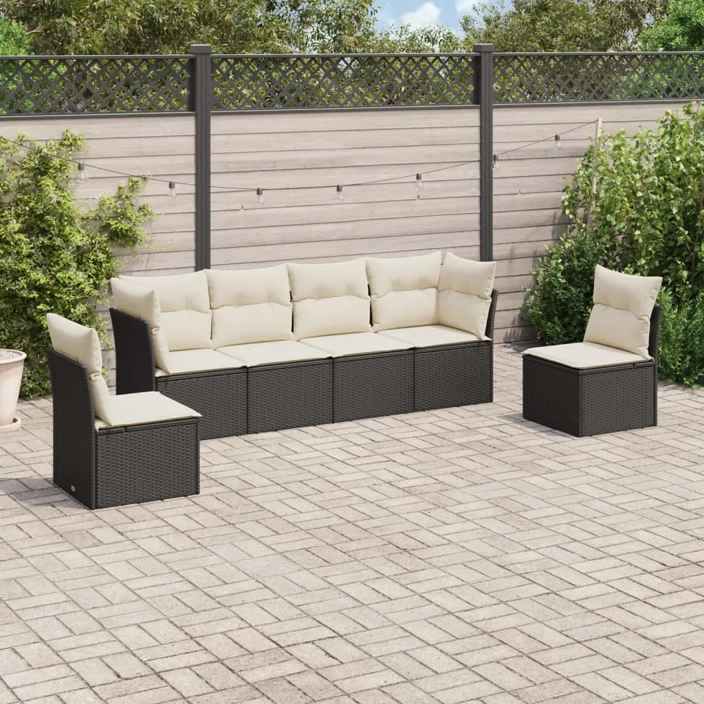 vidaXL Set Divano da Giardino 6 pz con Cuscini Nero in Polyrattan