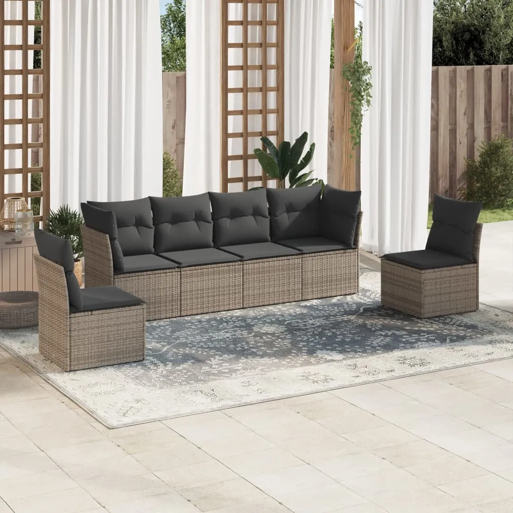 vidaXL Set Divano da Giardino 6 pz con Cuscini Grigio in Polyrattan