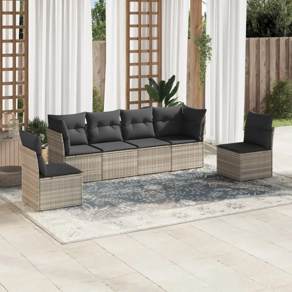 Set Divano da Giardino 6pz con Cuscini Grigio Chiaro Polyrattan