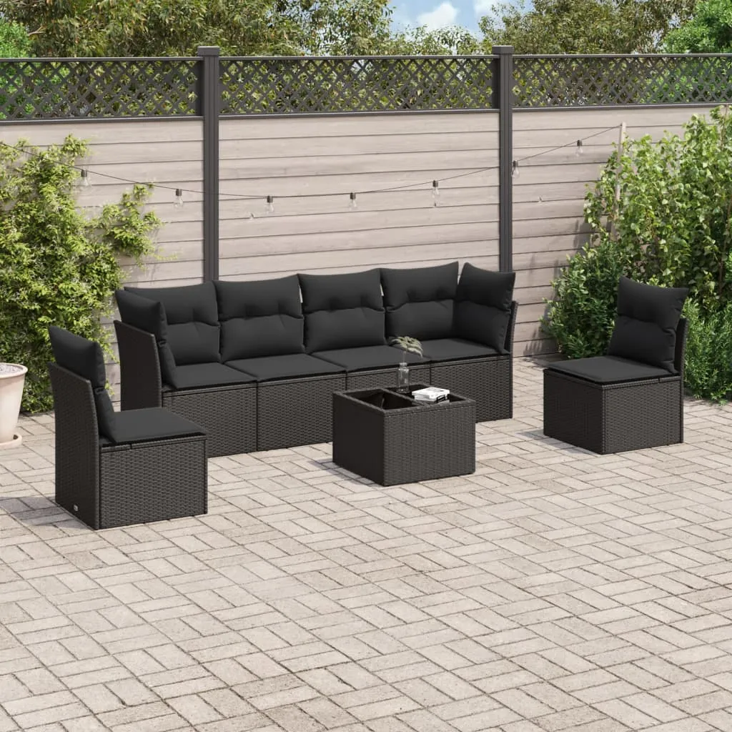 vidaXL Set Divani da Giardino con Cuscini 7pz Nero Polyrattan