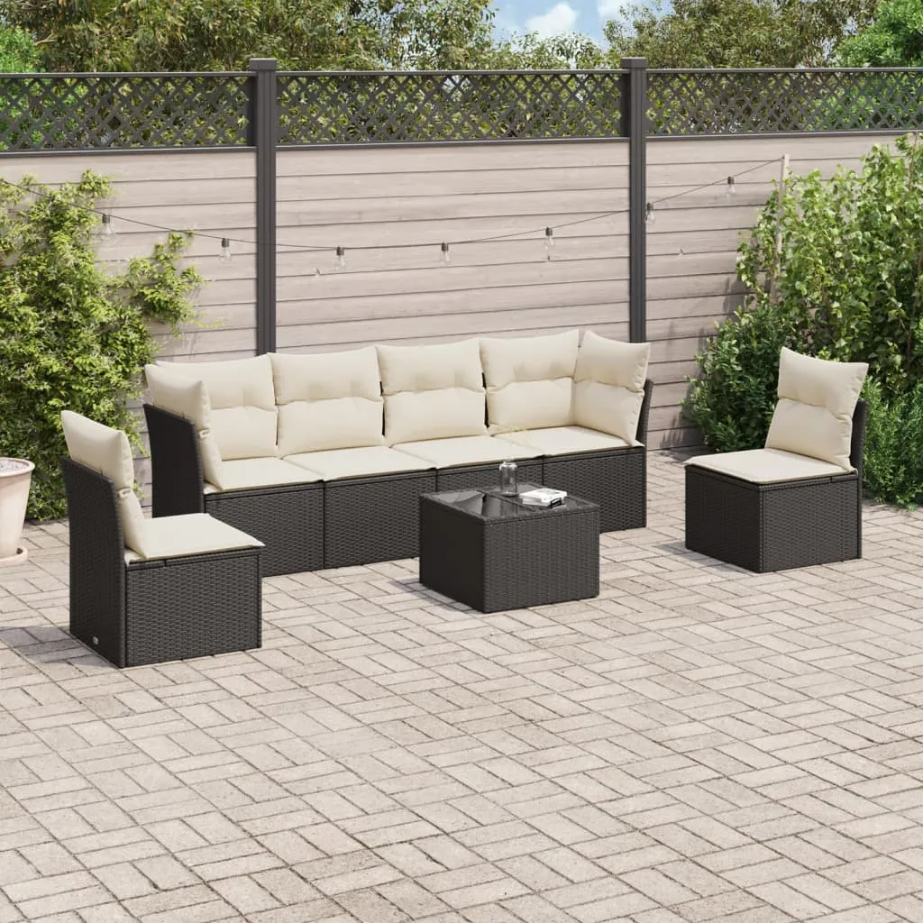 vidaXL Set Divani da Giardino con Cuscini 7pz Nero Polyrattan