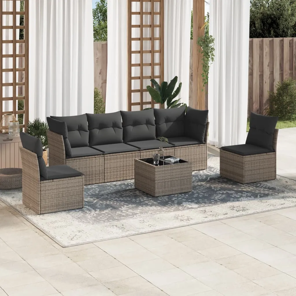 vidaXL Set Divani da Giardino 7 pz con Cuscini Grigio in Polyrattan