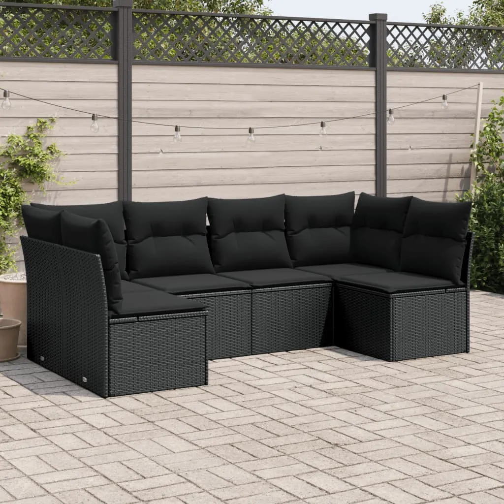 vidaXL Set Divano da Giardino 6 pz con Cuscini Nero in Polyrattan