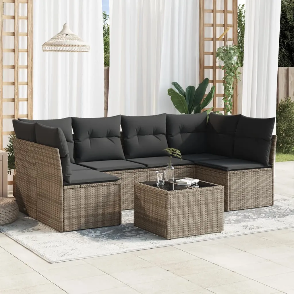 vidaXL Set Divani da Giardino 7 pz con Cuscini Grigio in Polyrattan