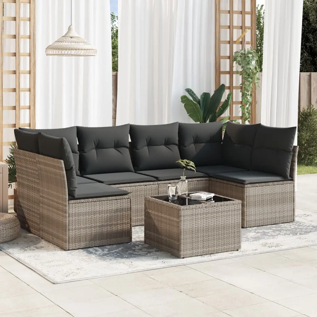 Set Divani da Giardino 7pz con Cuscini Grigio Chiaro Polyrattan