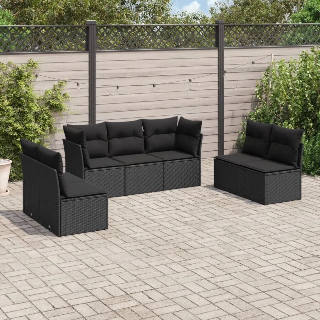 vidaXL Set Divani da Giardino con Cuscini 7pz Nero Polyrattan