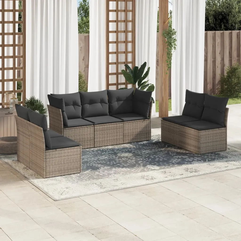 vidaXL Set Divani da Giardino 7 pz con Cuscini Grigio in Polyrattan