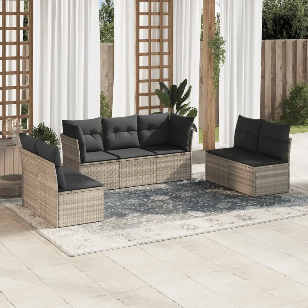 Set Divani da Giardino 7pz con Cuscini Grigio Chiaro Polyrattan