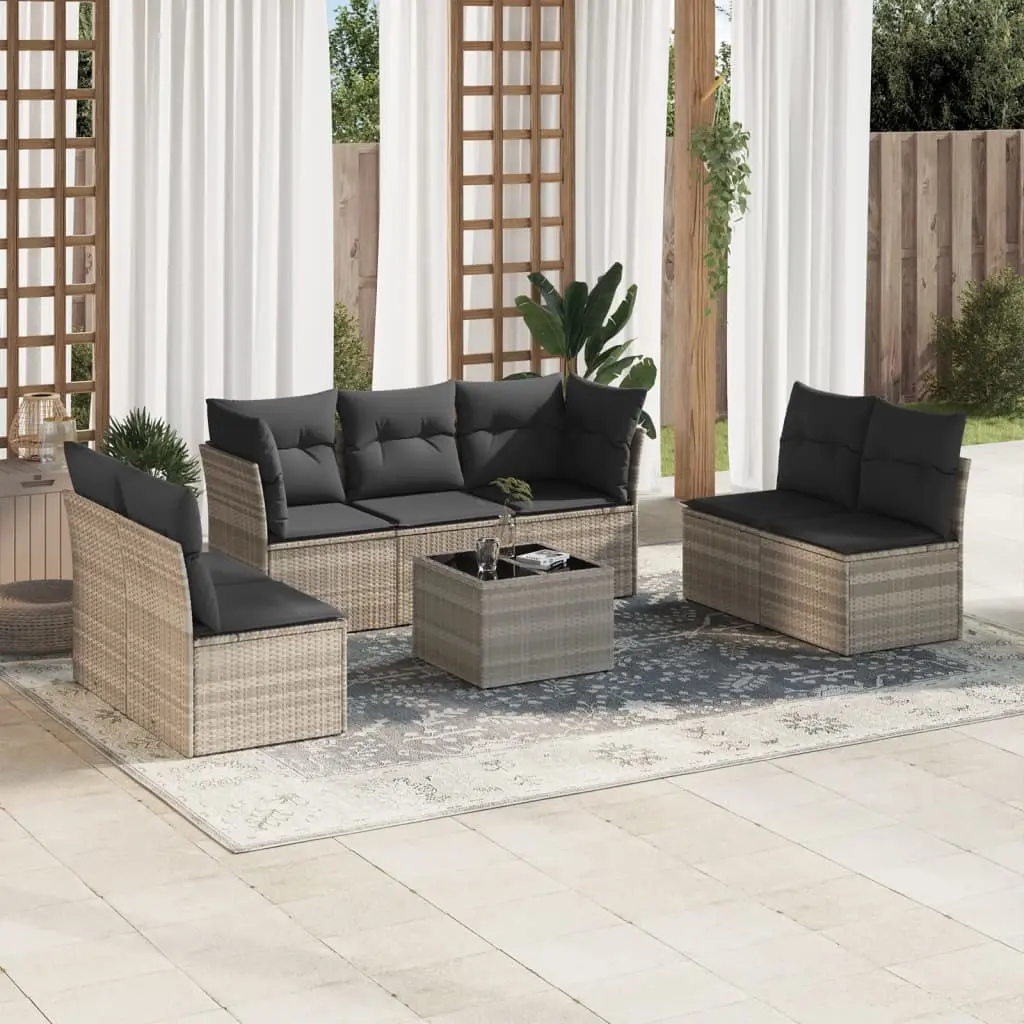 Set Divano da Giardino 8pz con Cuscini Grigio Chiaro Polyrattan