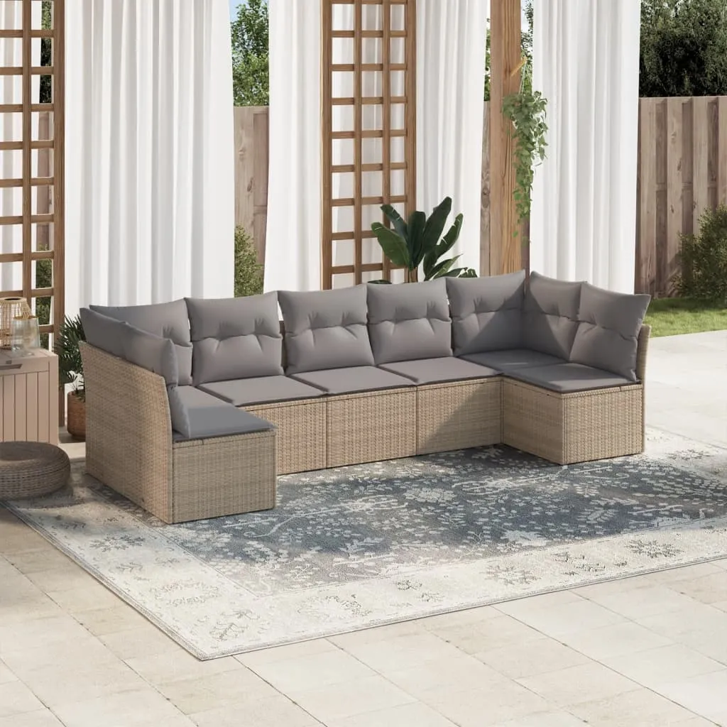 vidaXL Set Divani da Giardino 7 pz con Cuscini Beige in Polyrattan