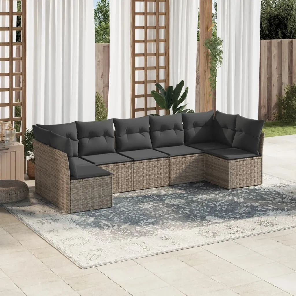 vidaXL Set Divani da Giardino 7 pz con Cuscini Grigio in Polyrattan