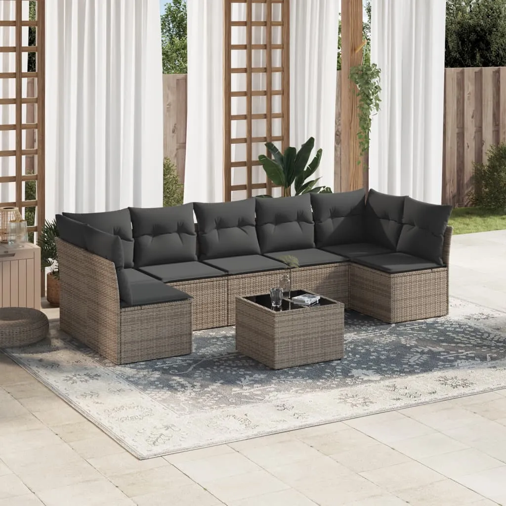 vidaXL Set Divano da Giardino 8 pz con Cuscini Grigio in Polyrattan