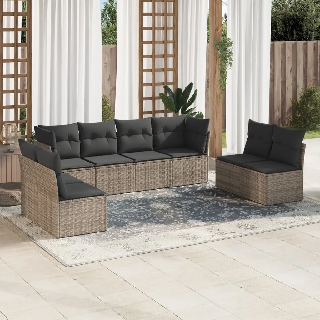 vidaXL Set Divano da Giardino 8 pz con Cuscini Grigio in Polyrattan