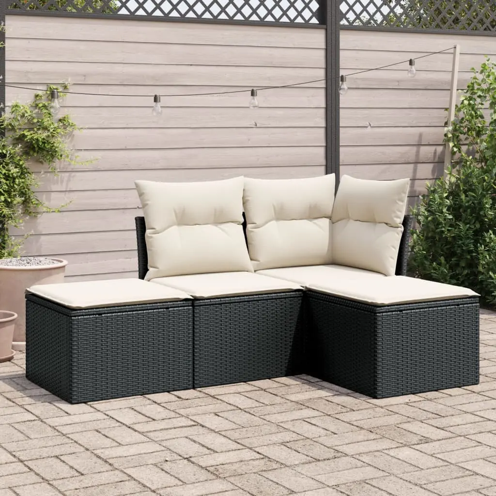 Set Divani da Giardino 4 pz con Cuscini Nero in Polyrattan