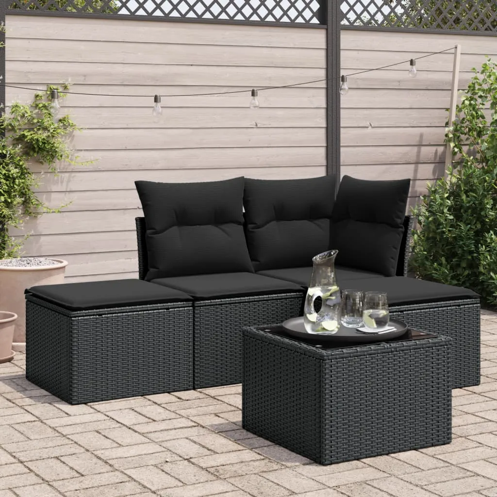 vidaXL Set Divani da Giardino 5 pz con Cuscini in Polyrattan Nero