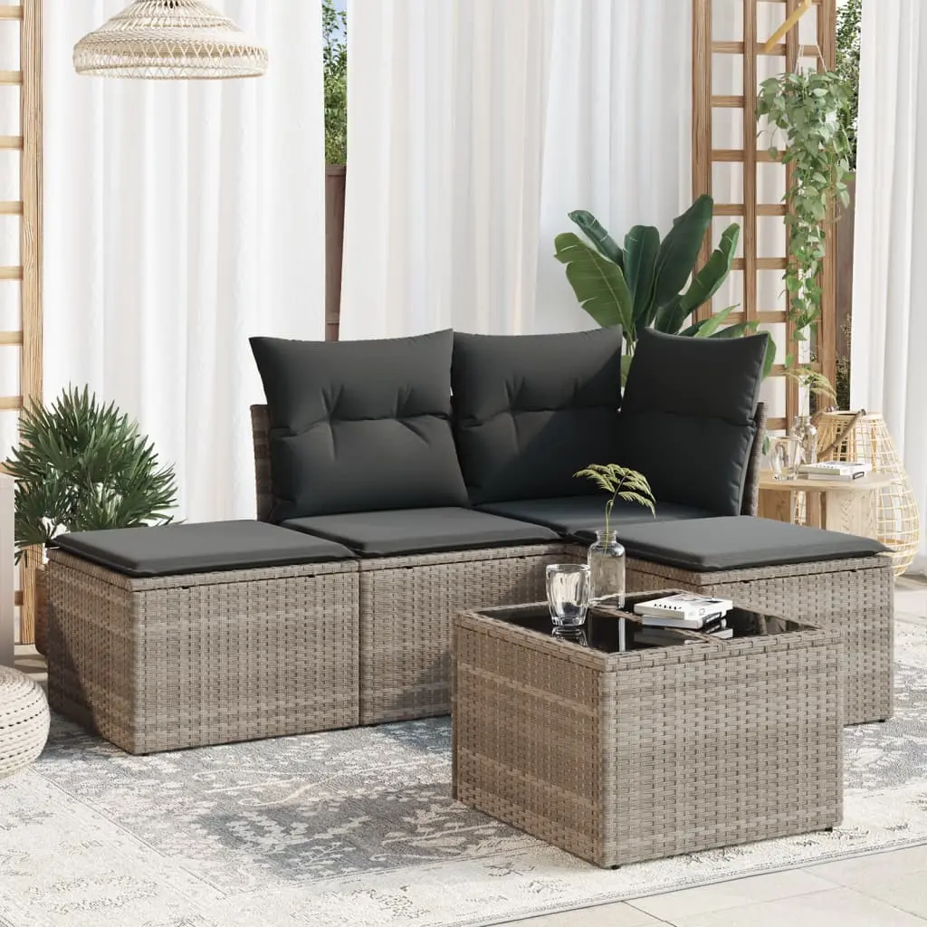 Set Divano da Giardino 5pz con Cuscini Grigio Chiaro Polyrattan