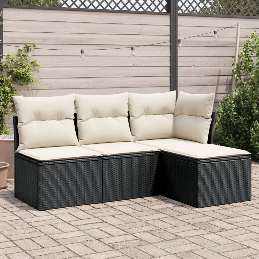 vidaXL Set Divani da Giardino 4 pz con Cuscini Nero in Polyrattan