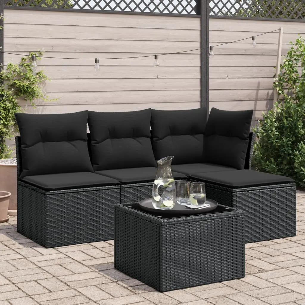 Set Divani da Giardino 5 pz con Cuscini in Polyrattan Nero