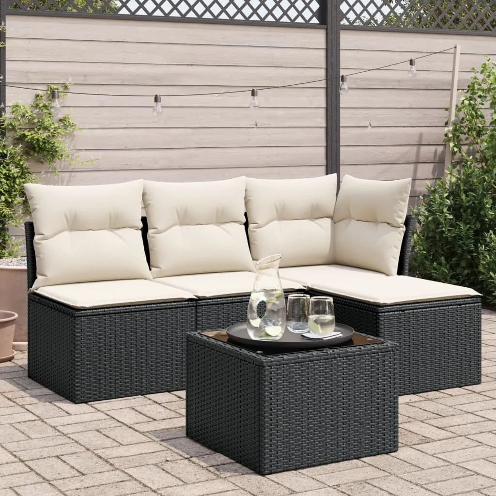 vidaXL Set Divani da Giardino 5 pz con Cuscini in Polyrattan Nero