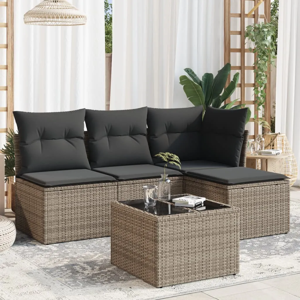 vidaXL Set Divano da Giardino 5 pz con Cuscini Grigio in Polyrattan