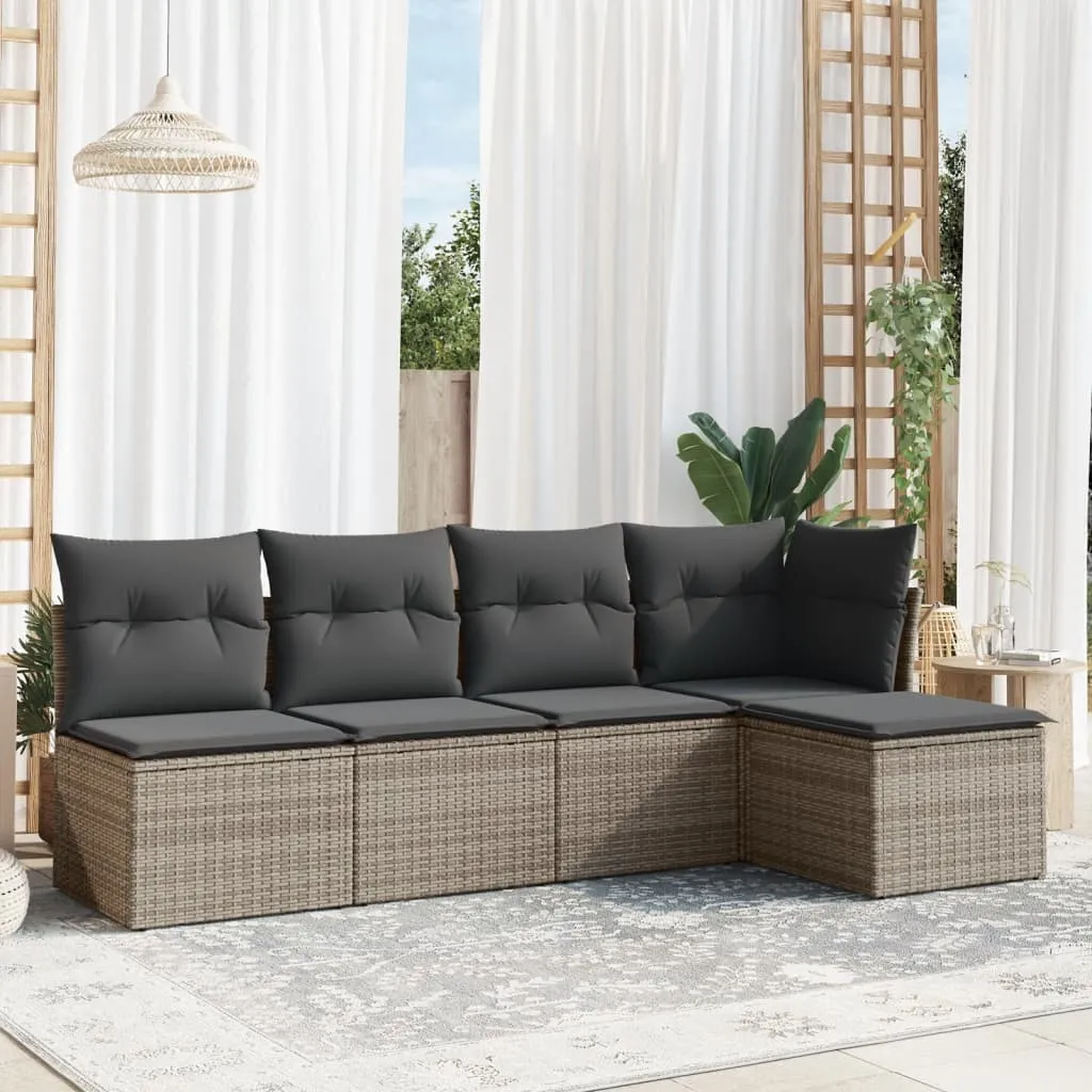 vidaXL Set Divano da Giardino 5 pz con Cuscini Grigio in Polyrattan