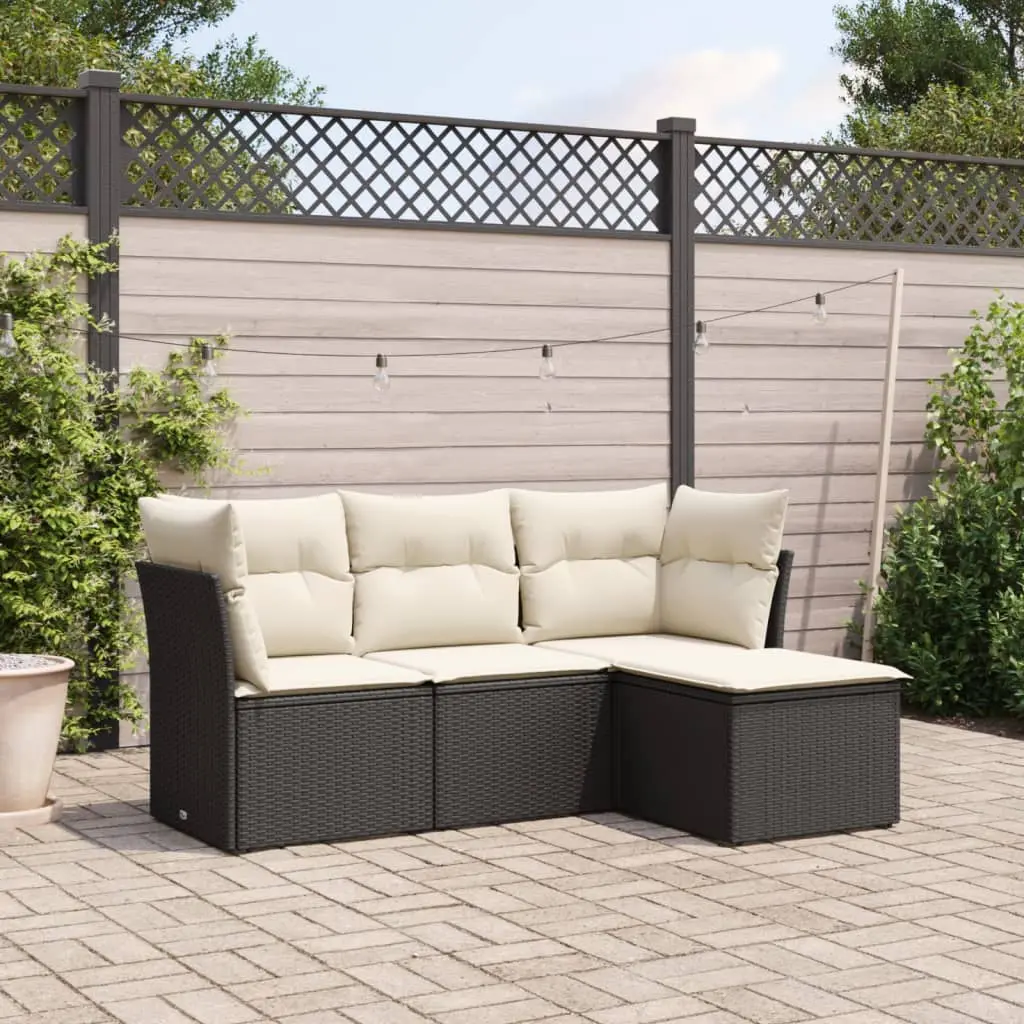 Set Divani da Giardino 4 pz con Cuscini Nero in Polyrattan