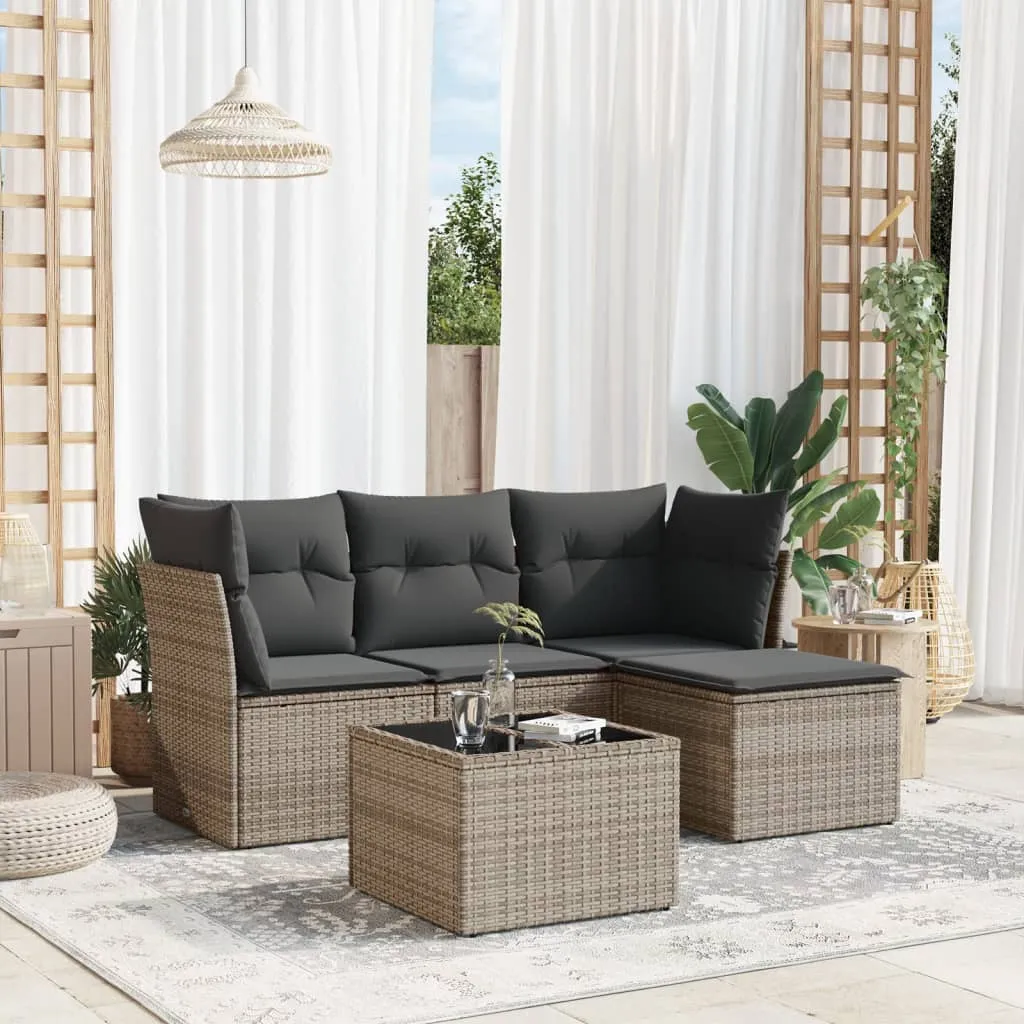 vidaXL Set Divano da Giardino 5 pz con Cuscini Grigio in Polyrattan