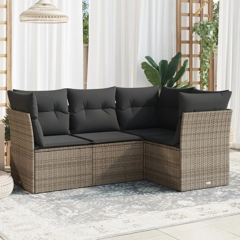 vidaXL Set Divani da Giardino 4 pz con Cuscini in Polyrattan Grigio