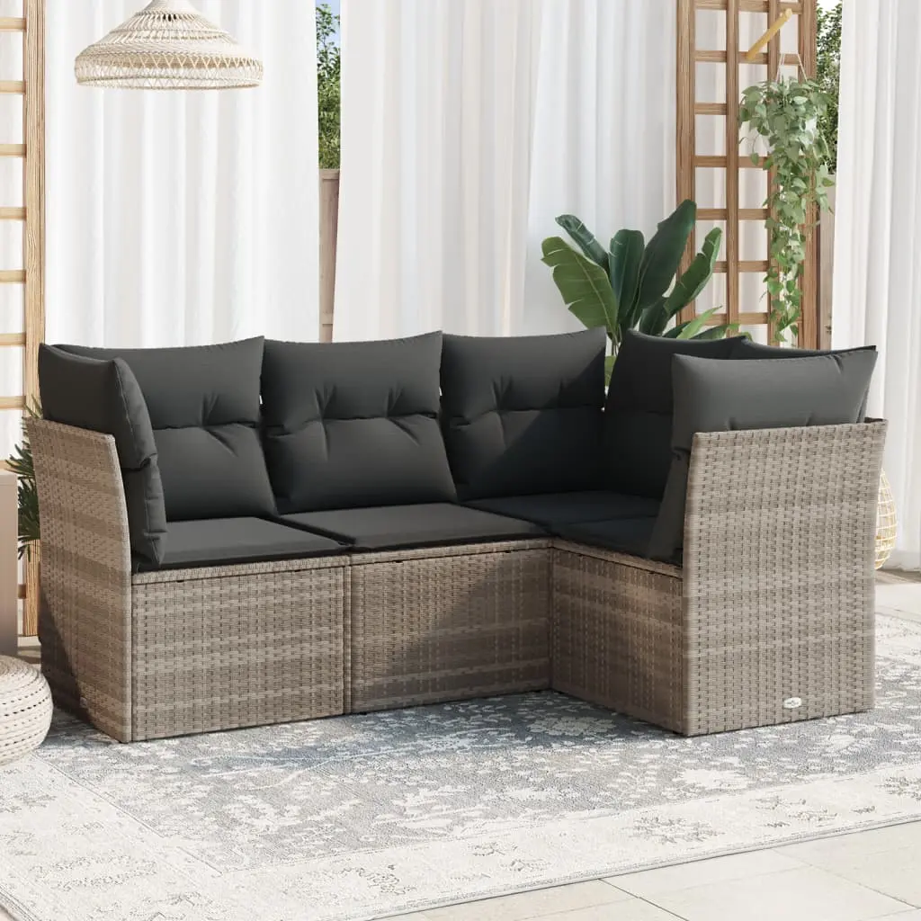 Set Divano da Giardino 4pz con Cuscini Grigio Chiaro Polyrattan