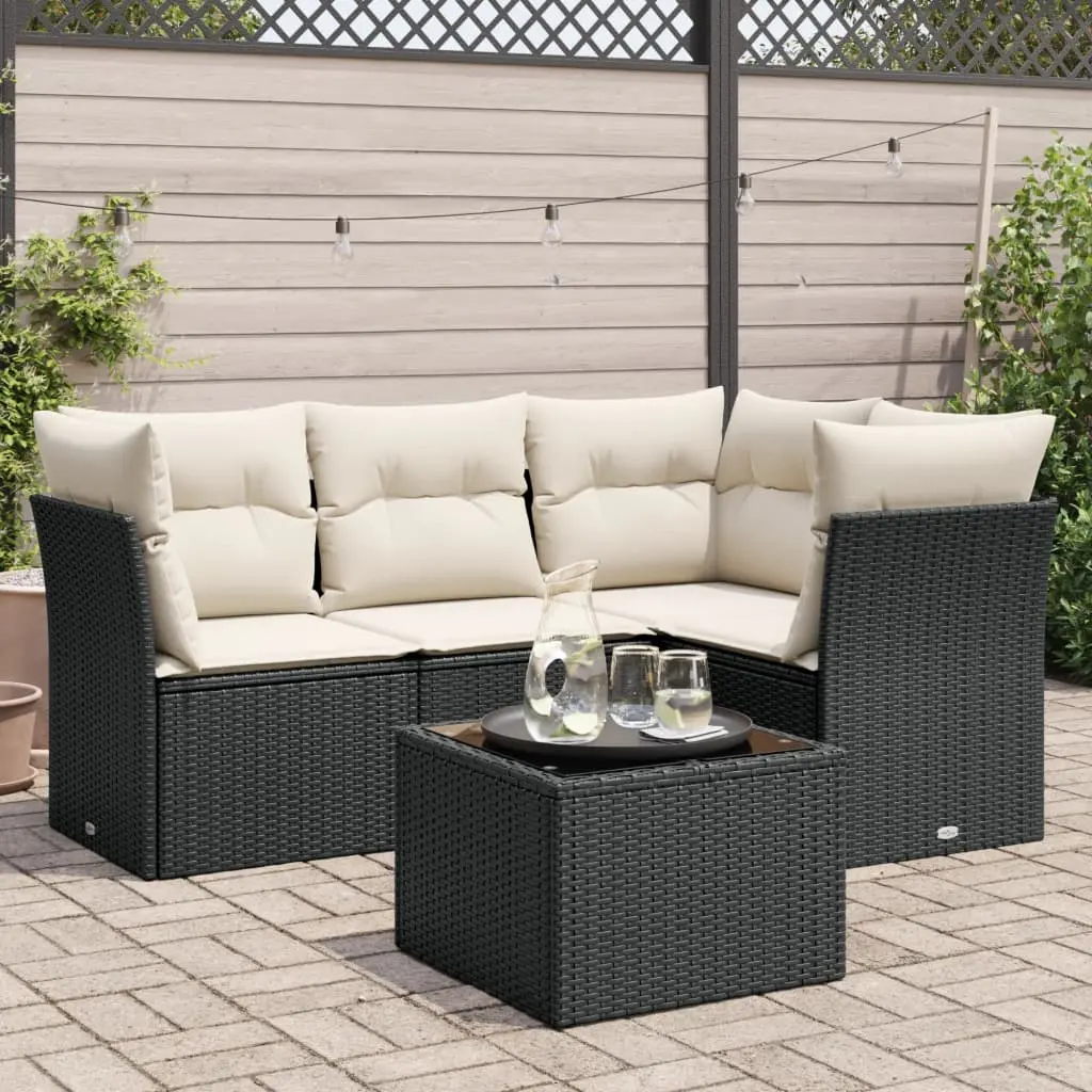 Set Divani da Giardino 5 pz con Cuscini in Polyrattan Nero