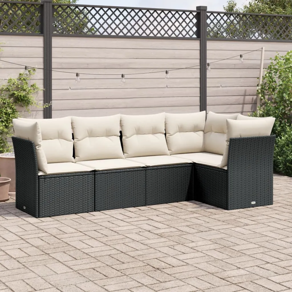 vidaXL Set Divani da Giardino 5 pz con Cuscini in Polyrattan Nero