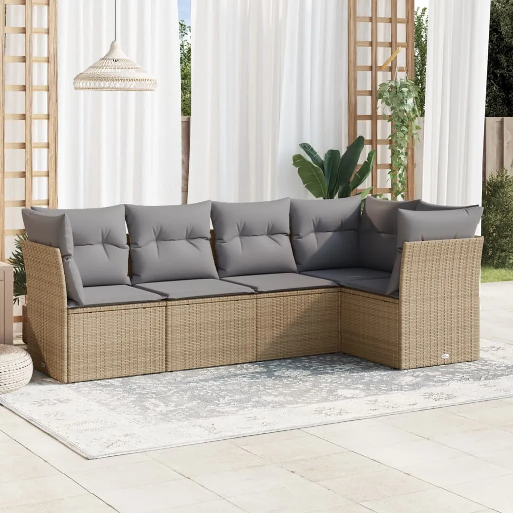 vidaXL Set Divano da Giardino 5 pz con Cuscini Beige in Polyrattan