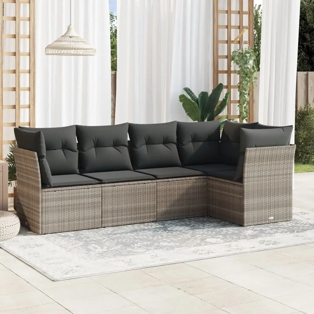 Set Divano da Giardino 5pz con Cuscini Grigio Chiaro Polyrattan